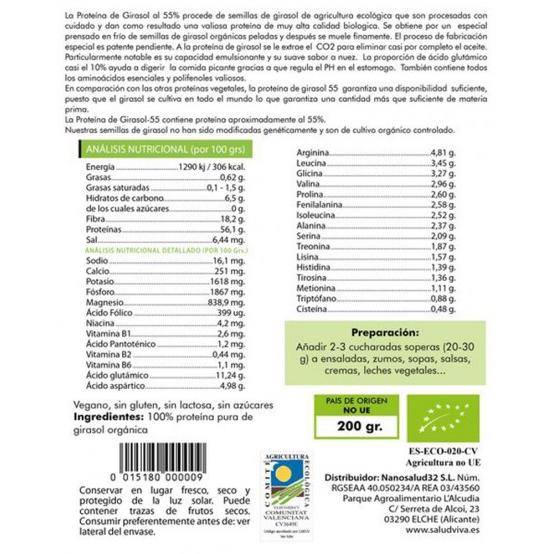 Proteína de Girassol ECO Salud Viva (55%) 200 g