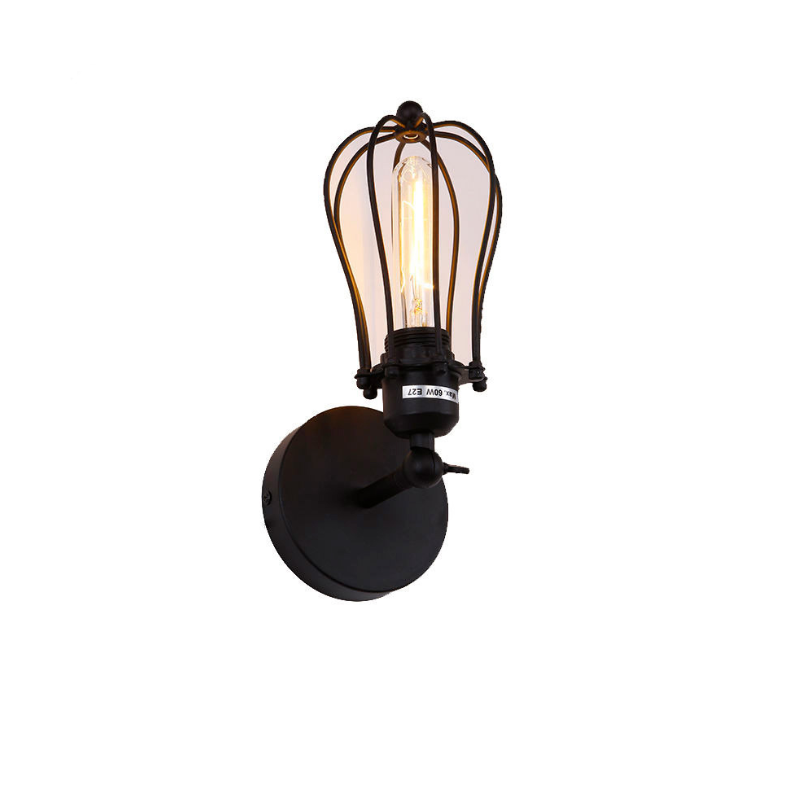 Aplique De Pared Metalico Vintage E27 60w Color Negro 11x16x32cm Edm_0