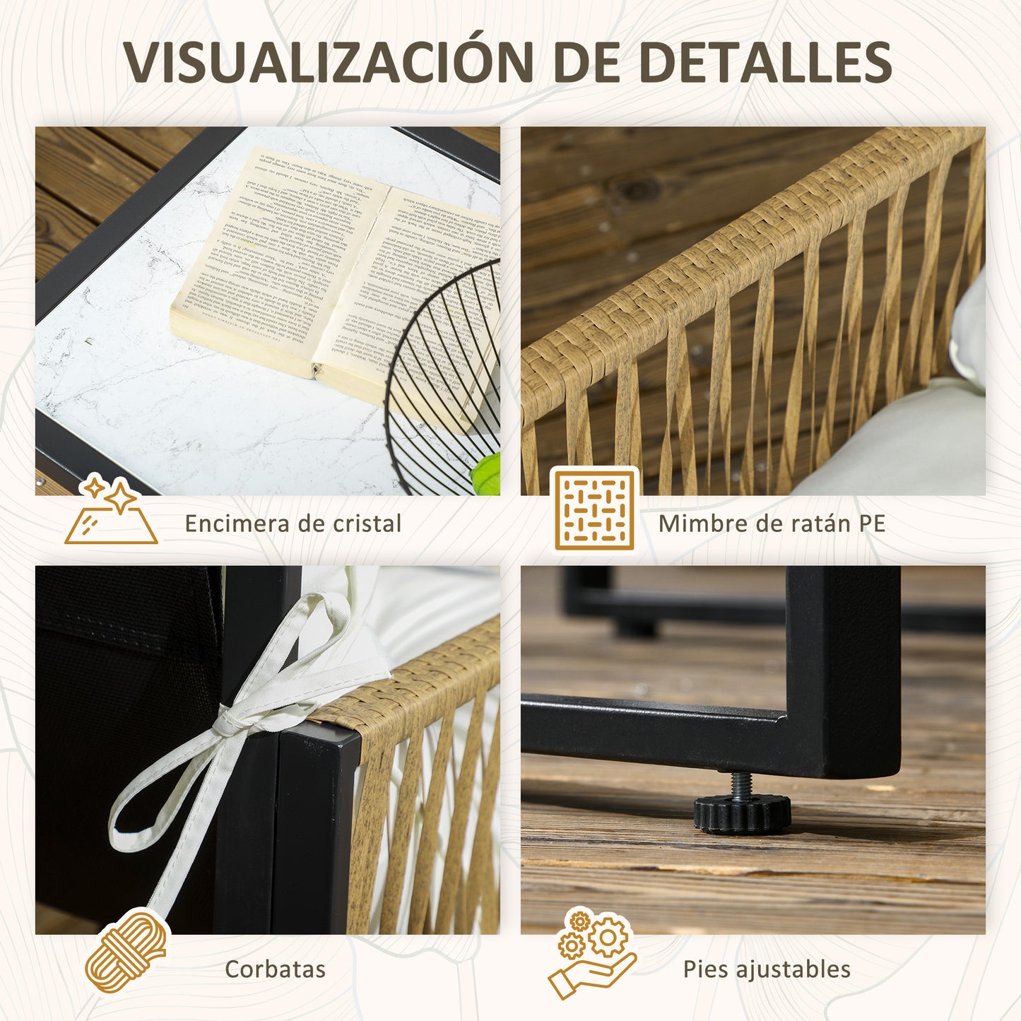 Outsunny Conjunto De Jardín De Ratán Sintético De 4 Piezas Crema_5