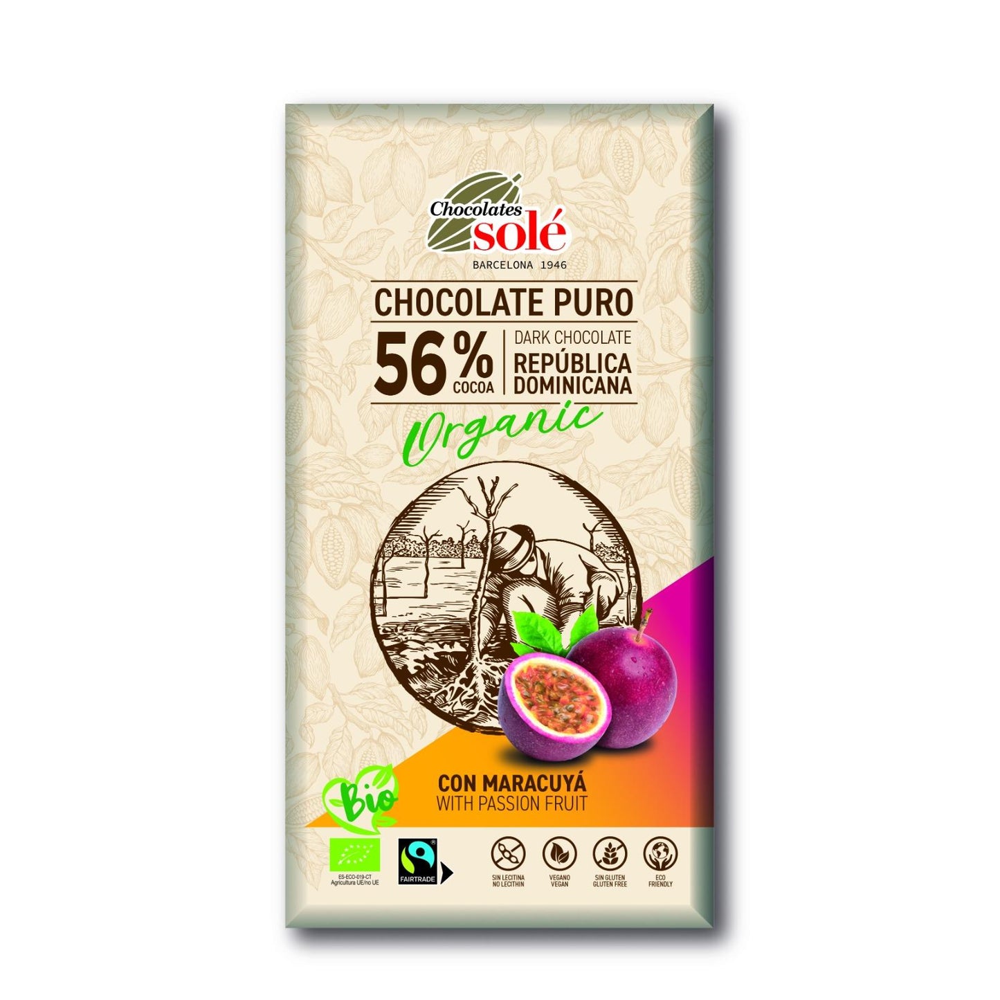 Solé Chocolate Negro Biológico 56% com Maracujá 100 g