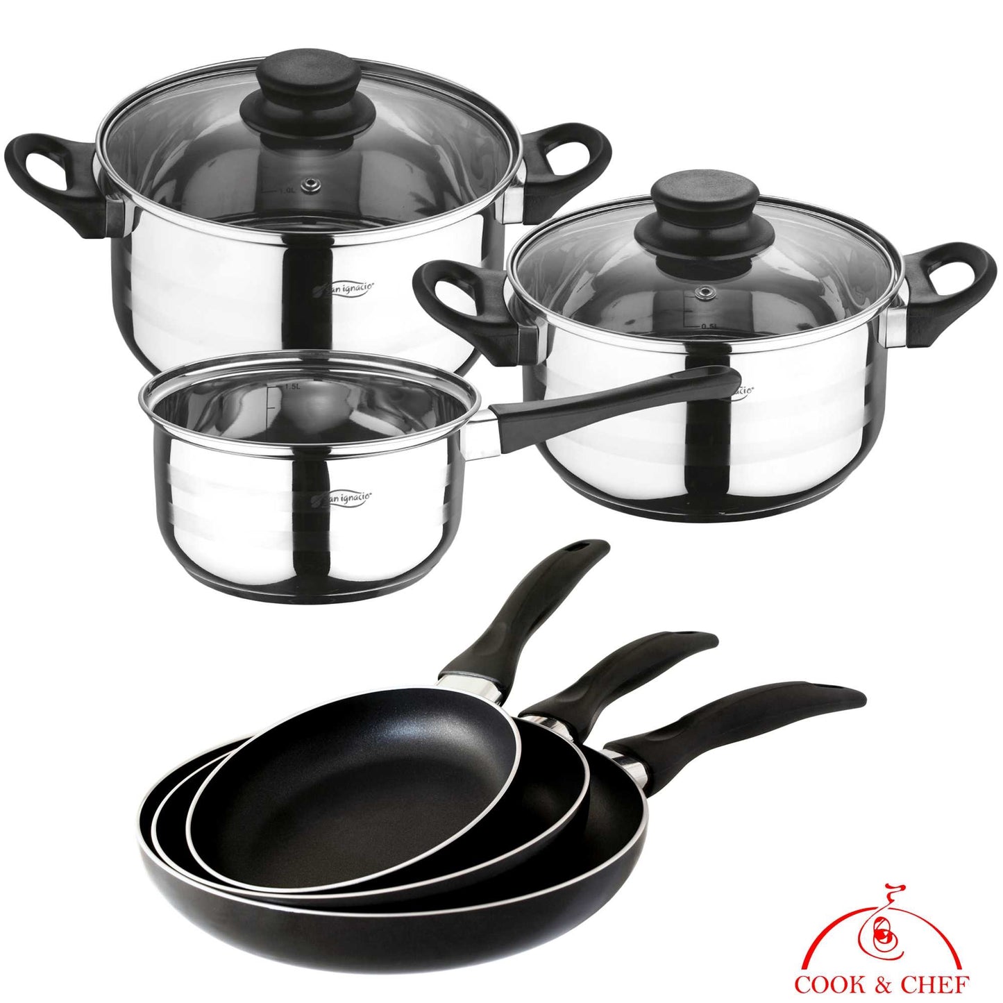San Ignacio - Top Kitchen Menaje: Pack De 3 Sartenes + Batería De Cocina 5 Piezas_2