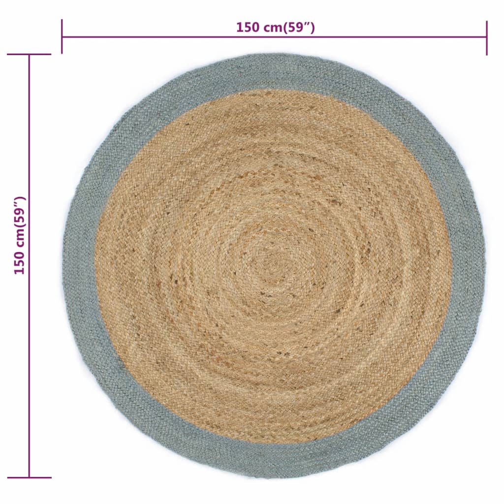 Alfombra Hecha A Mano De Yute Con Borde Verde Oliva 150 Cm / Vetonek_5