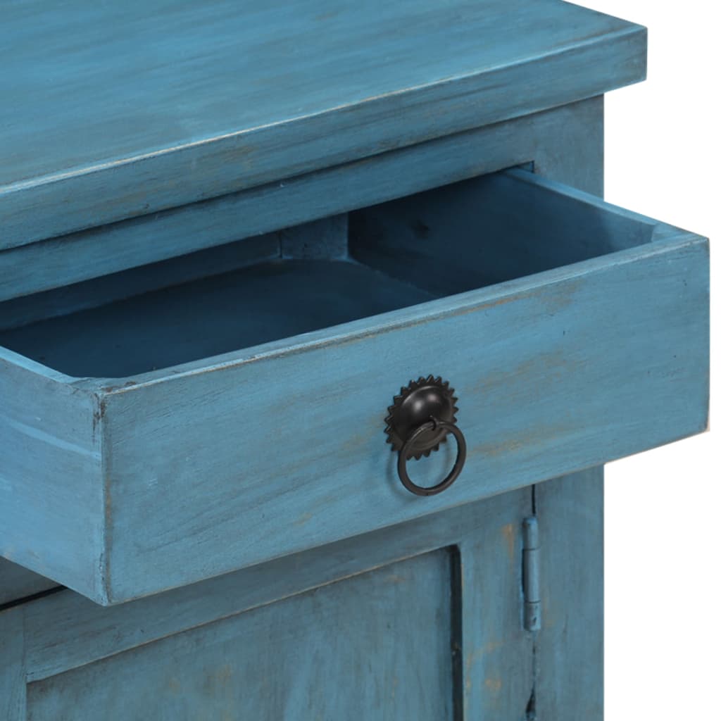 Mesita De Noche De Madera Maciza De Mango Azul 40x30x50 Cm_4