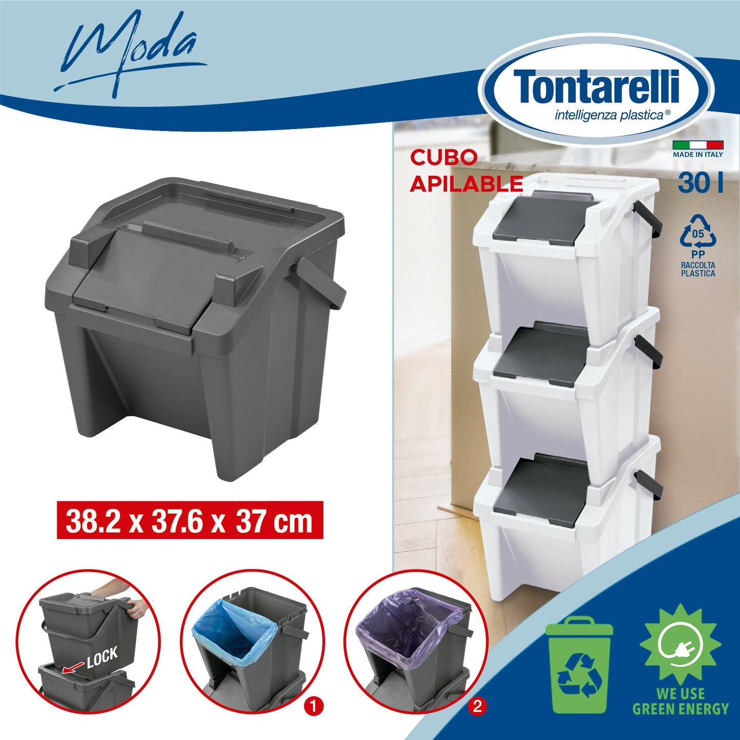 Papelera Apilable moda 30l Con Asa Grafito_1