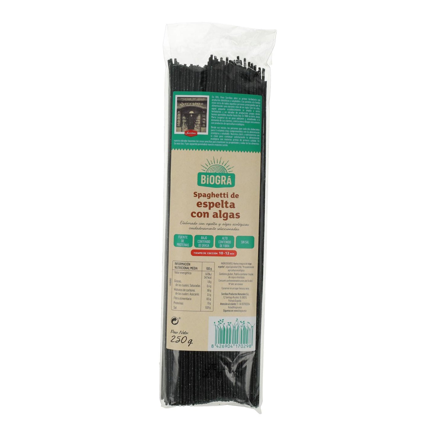 Esparguete de Espelta com Alga (Spirulina e Fucus) Biográ, 250g