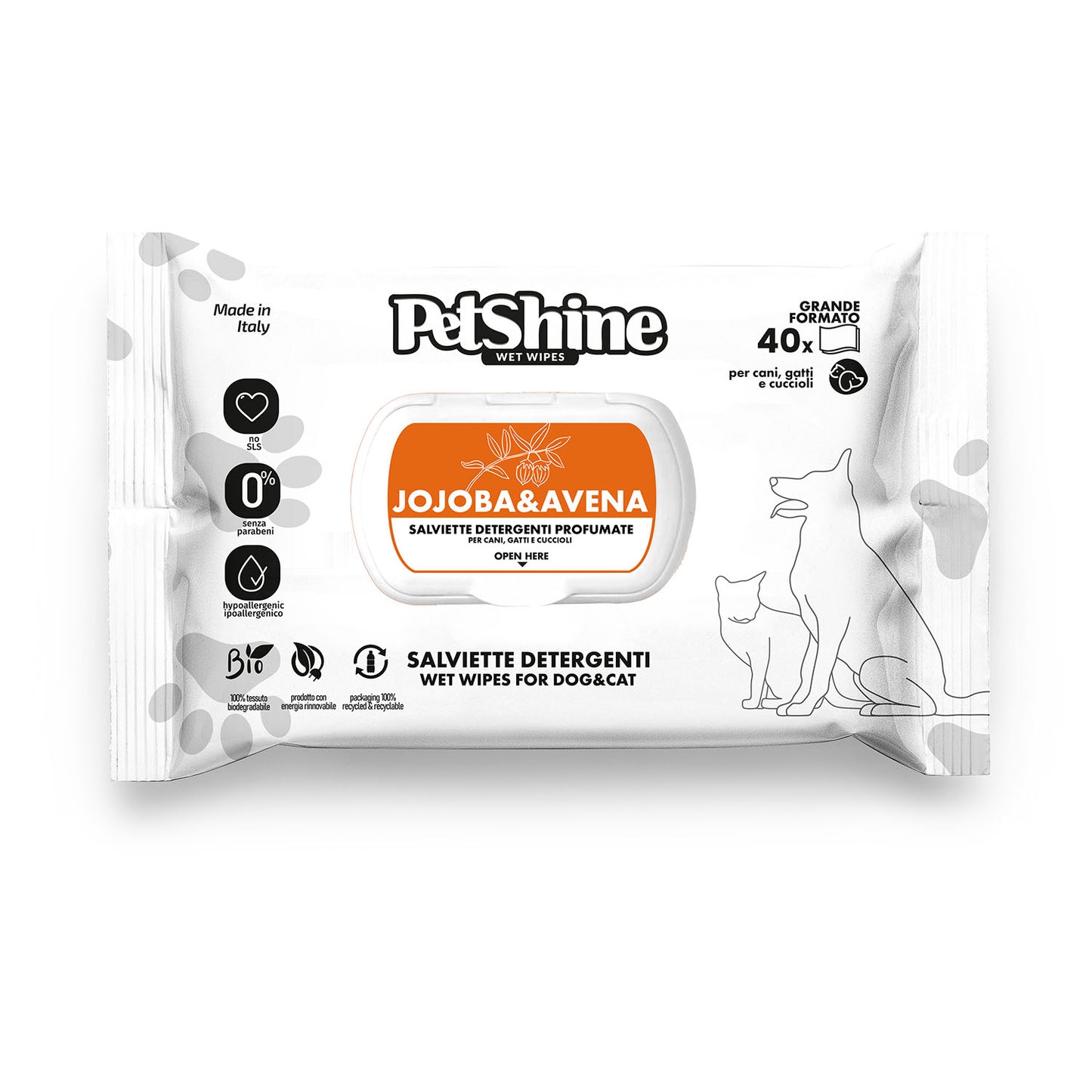 Toallitas Higiene Perro y Gato Jojoba y Avena Porrini 40 uds