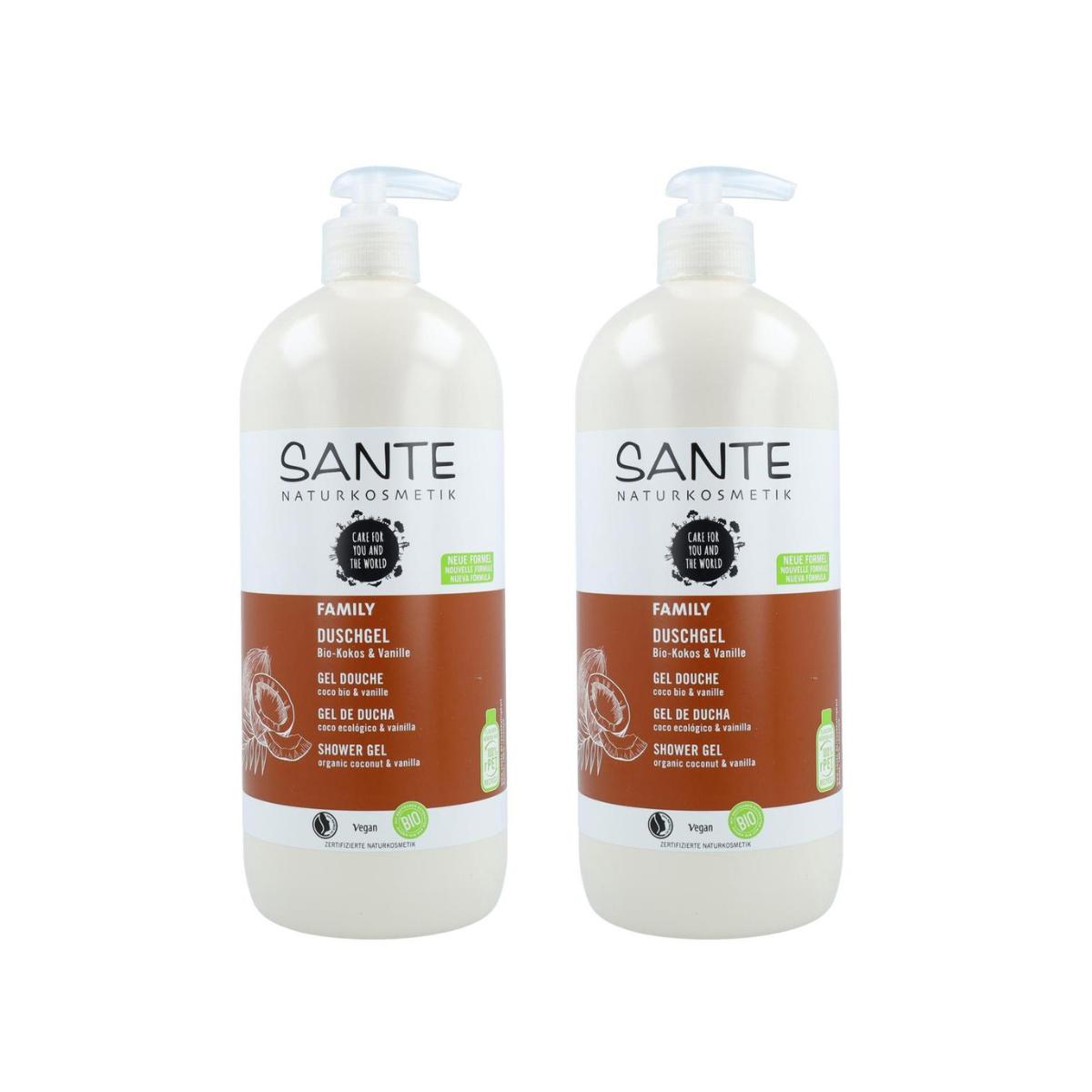 Embalagem de 2 sabonetes líquidos orgânicos de coco e baunilha Sante, 950 ml