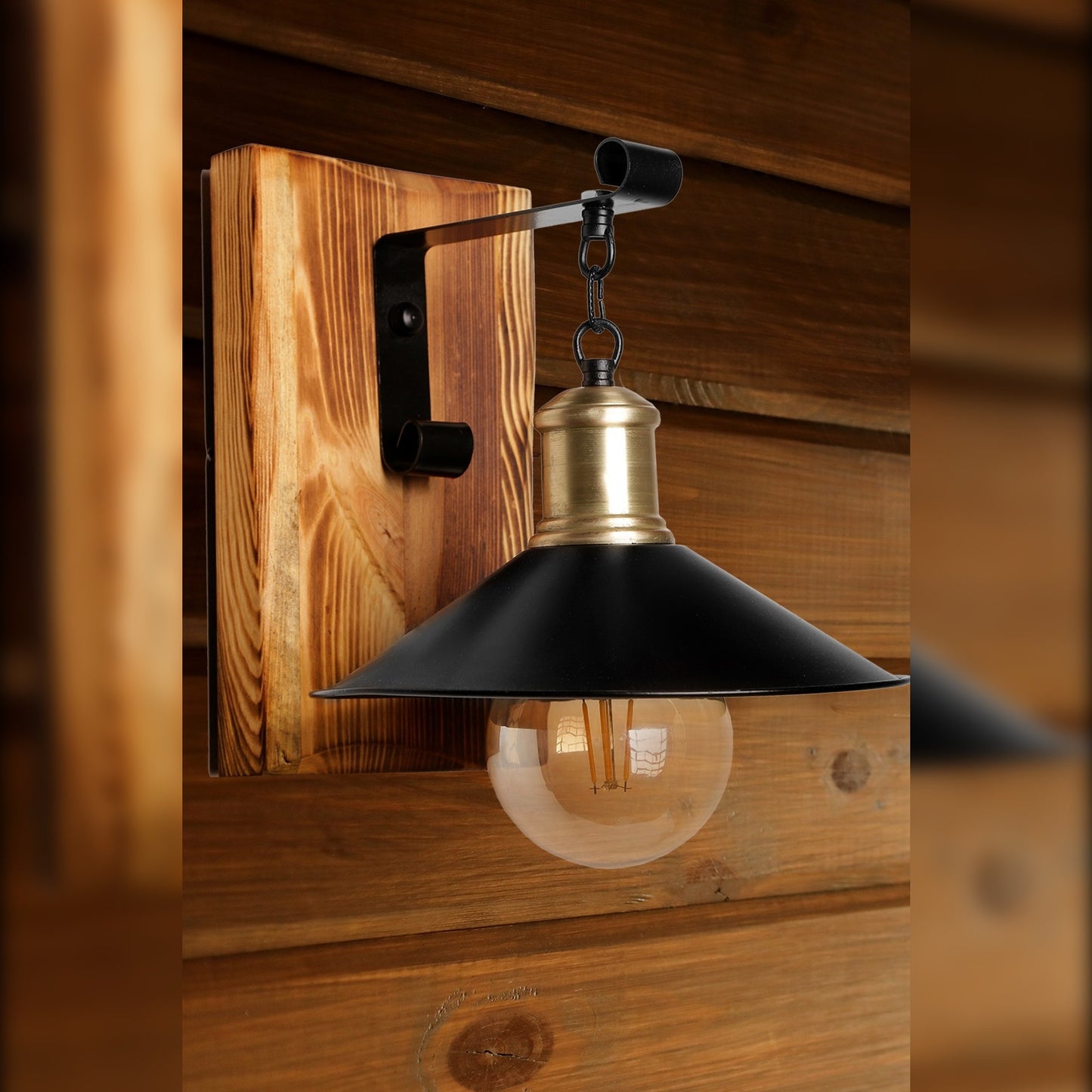 Aplique De Pared, Madera Clara Bisel , Negro
, 15x26x28, Casquillo E 27 Max 60 W