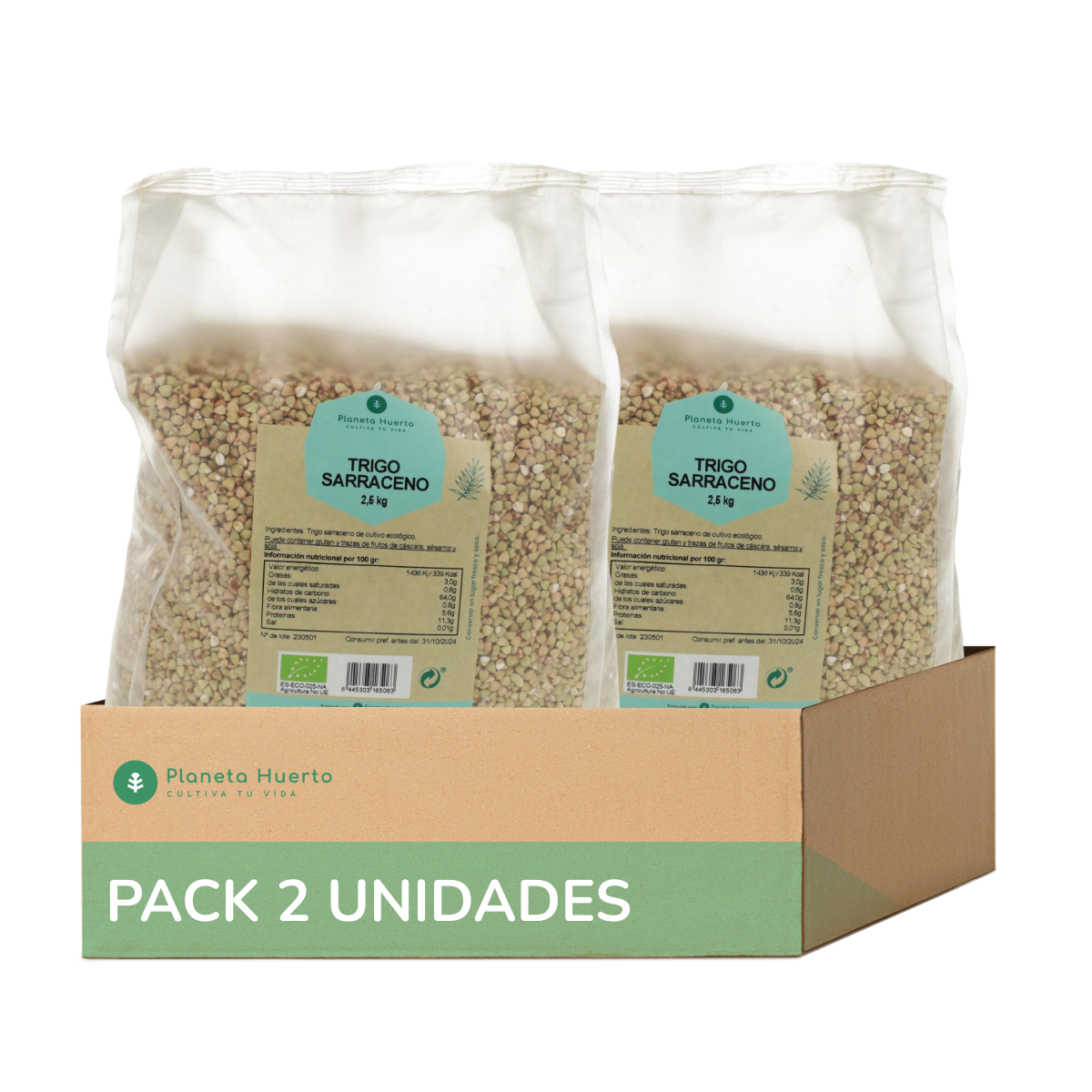 Embalagem de 2x Planeta Huerto ECO Trigo Sarraceno 2,5 kg