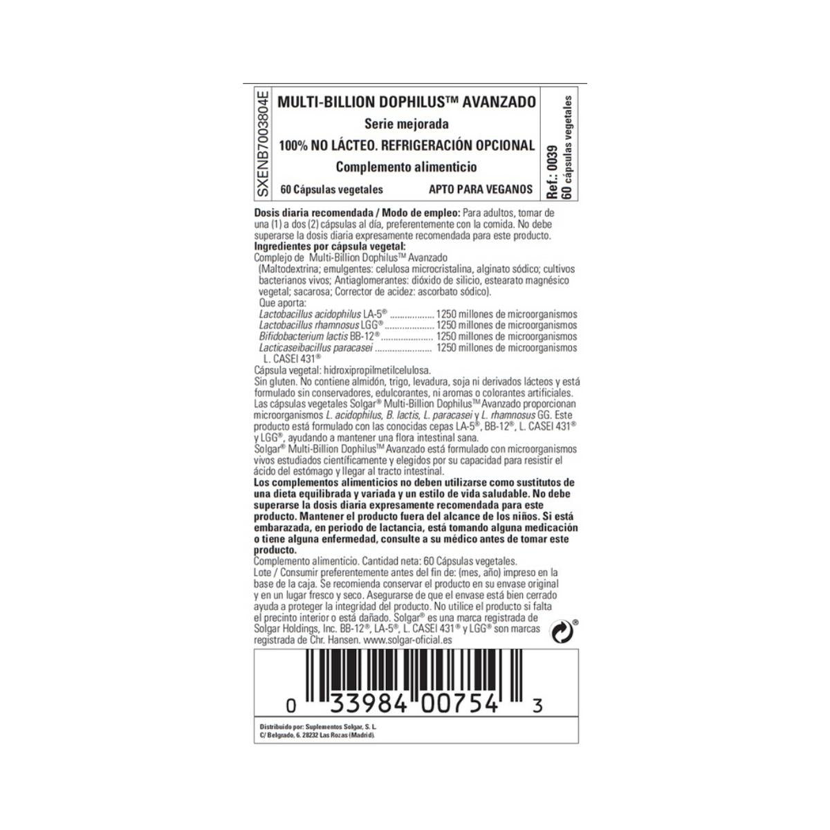 Multi-Billion Advanced Dophilus Solgar 60 cápsulas