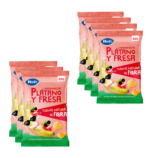 Pack de 7 snacks de banana e morango em forma de coração Hero-Kids, 30g
