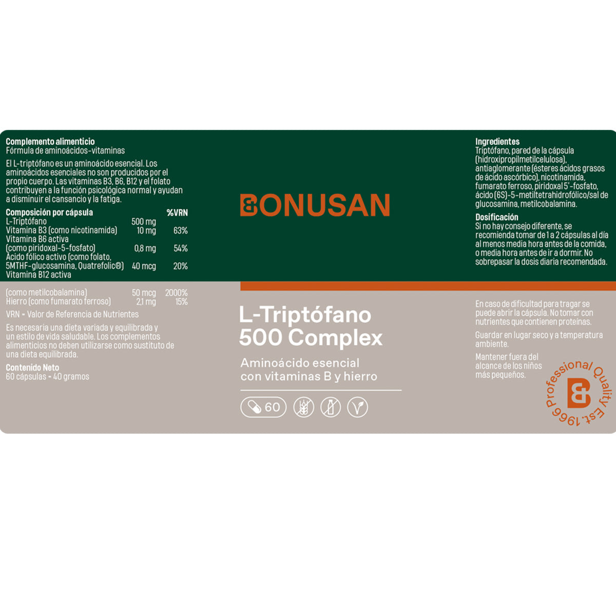 Bonusan L-Triptofano 500 mg mais 60 cápsulas