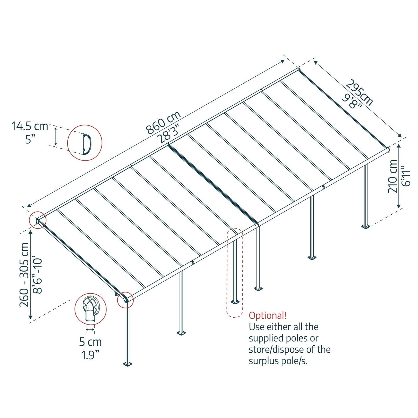 Pérgola anexa Capri 299x860 cm cinzento Canopia da Palram