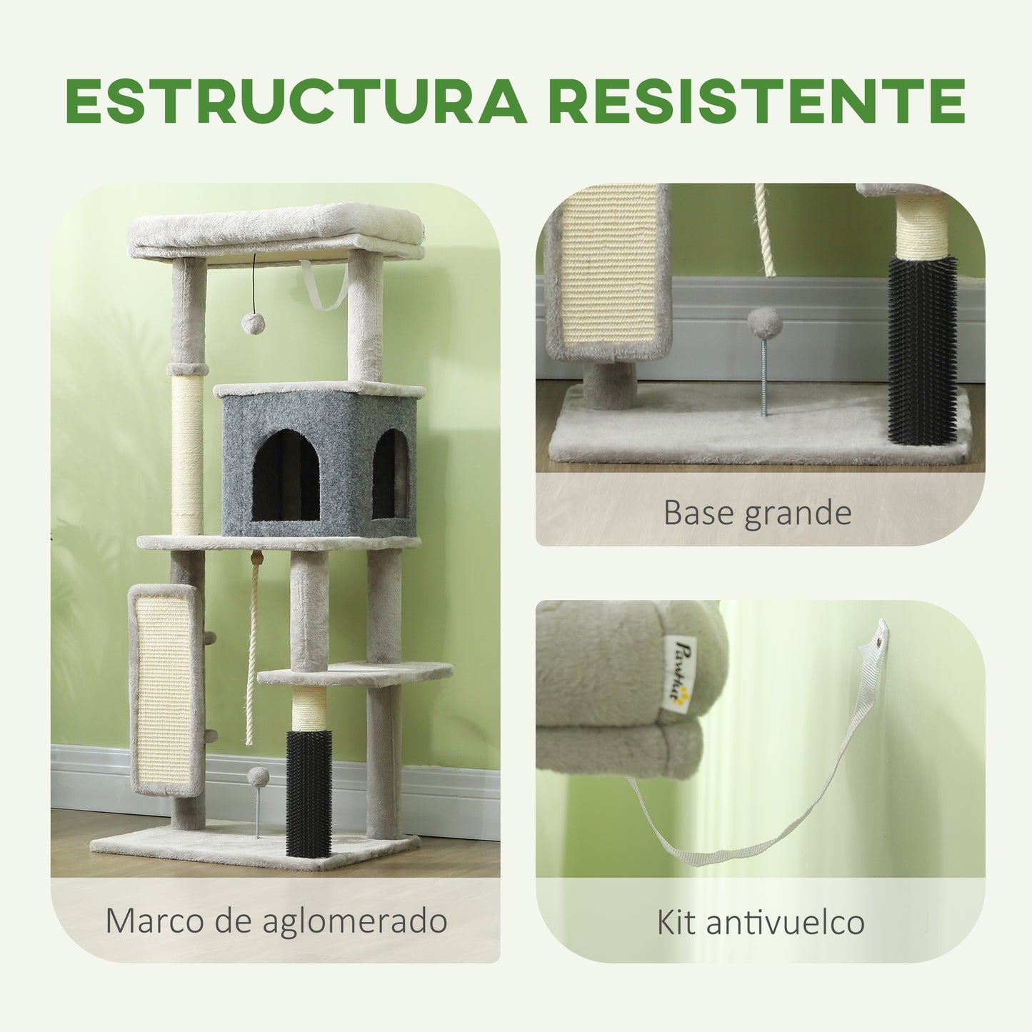 Pawhut Árbol Rascador Para Gatos Grande Altura 132 Cm Gris Claro_5