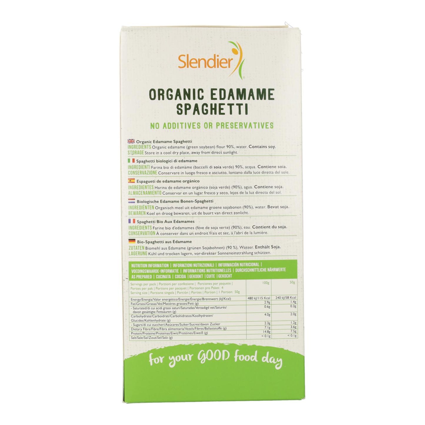 Esparguete vegan de edamame Eco sem glúten Slendier 200 g