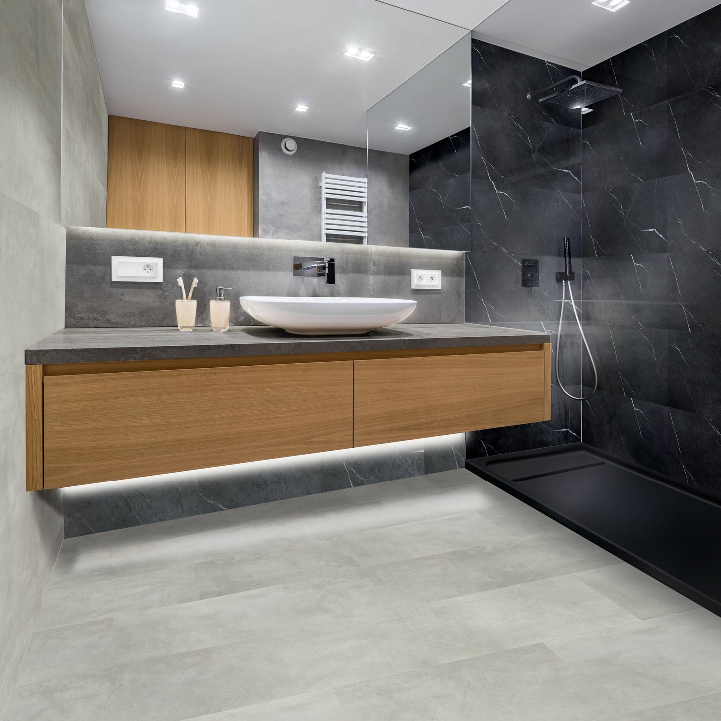 Aqua Click Tiles Xl - Paneles De Pared A Prueba De Agua Y Panel De Sueloe - Brighton Xl - Gris - 5 Paneles (2,26m²)_3