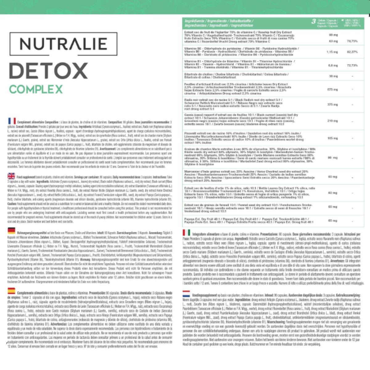 Nutralie Detox complexo com vitaminas B1 + B6 e colina 90 cápsulas