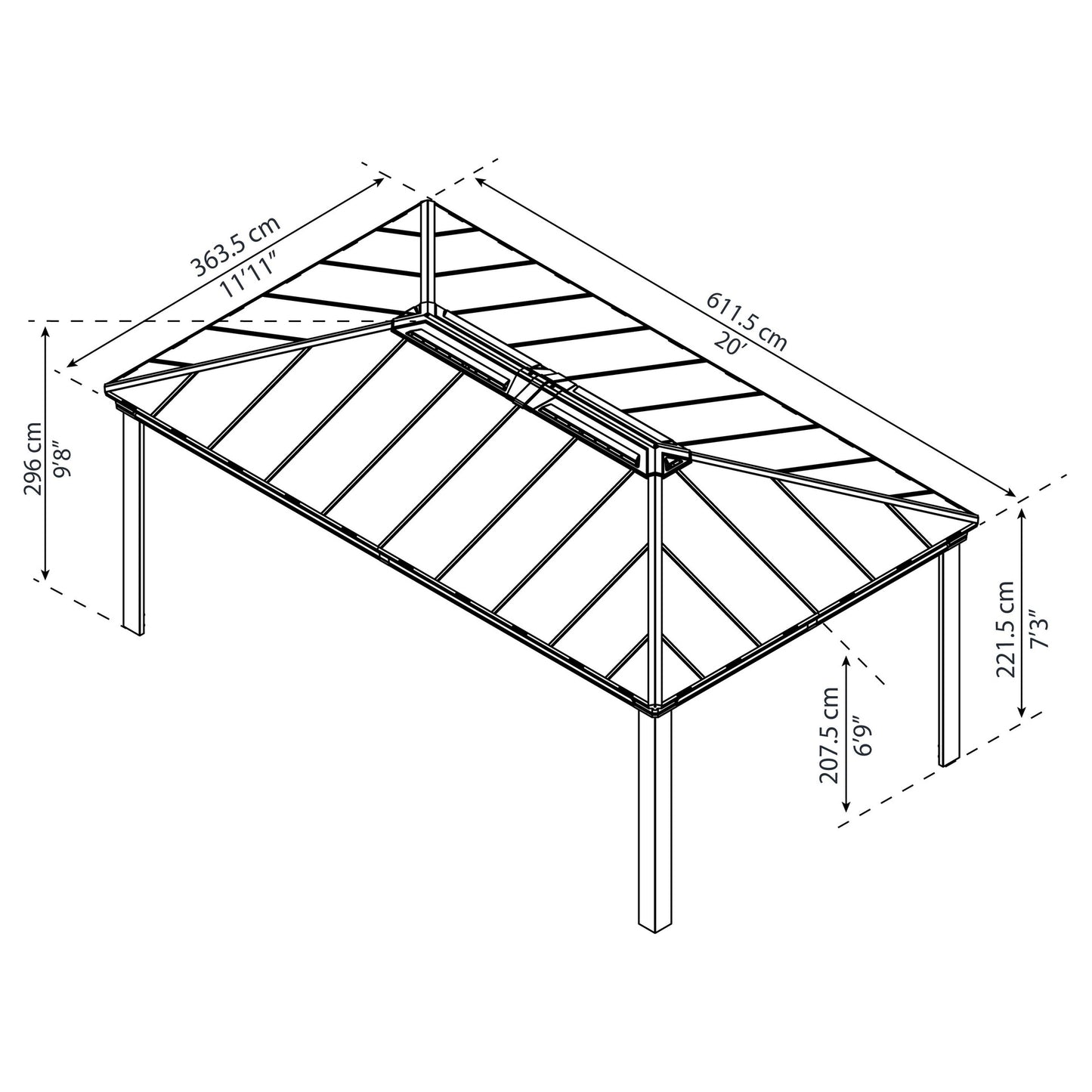 Gazebo sombreado Dallas 360x611 cm