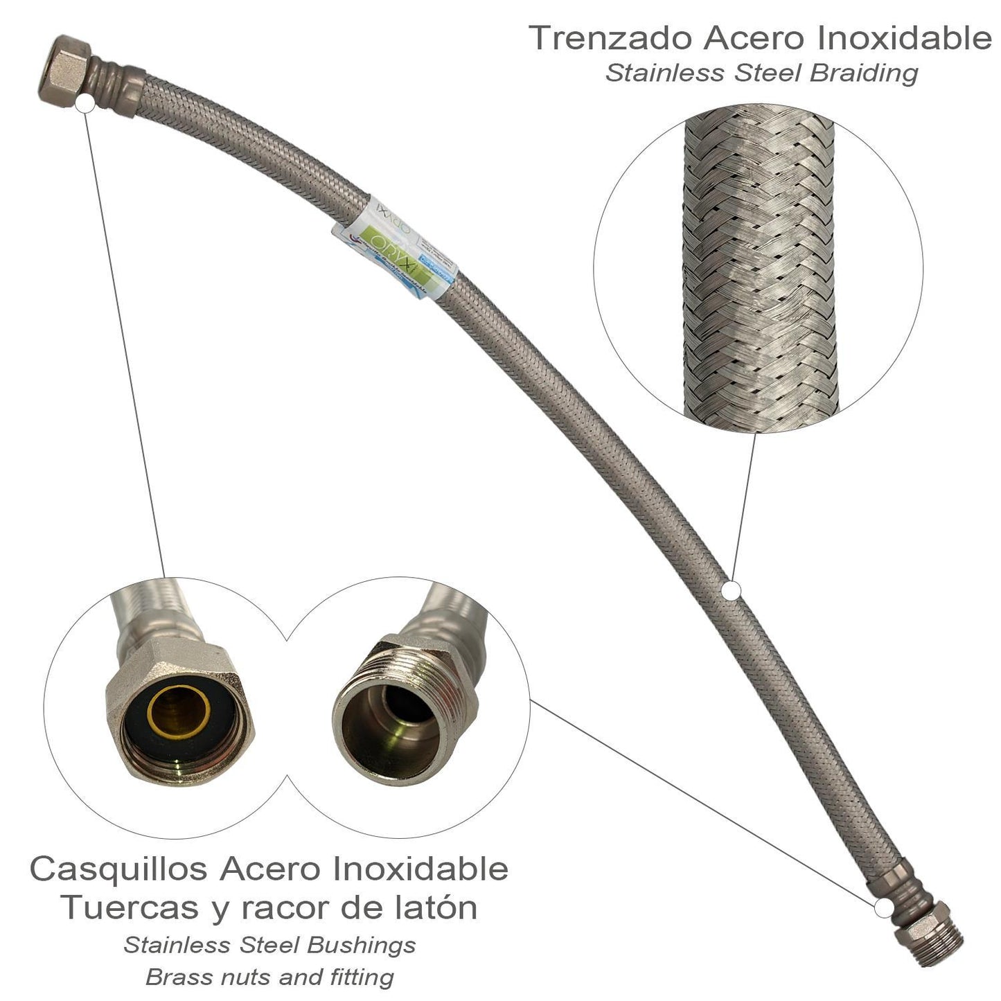 Latiguillo Flexible Reforzado Acero Inoxidable Termo Macho 1/2 - Hembra 1/2 Longitud 500 Mm