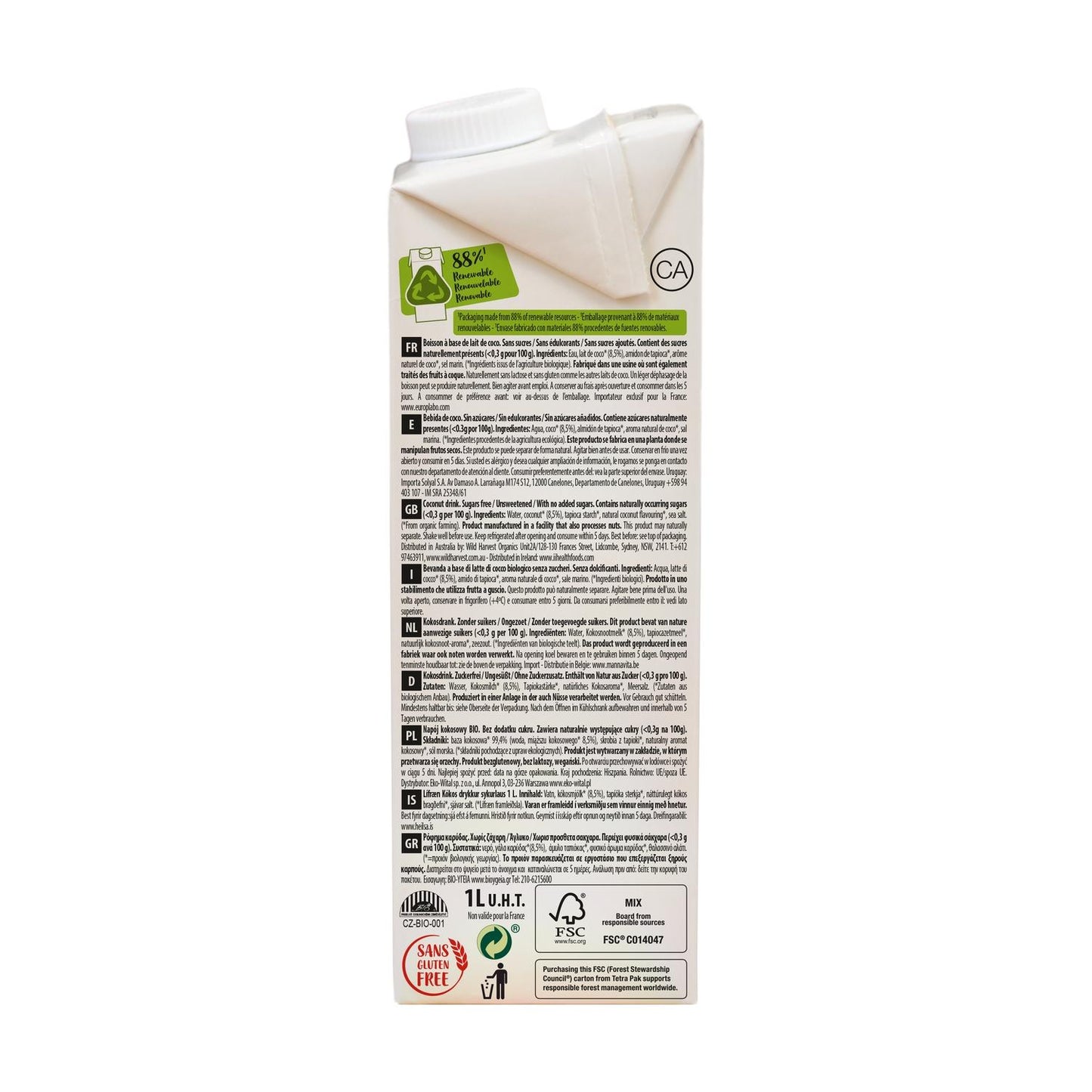 Pack de 6 bebidas vegetais de coco EcoMil 1L