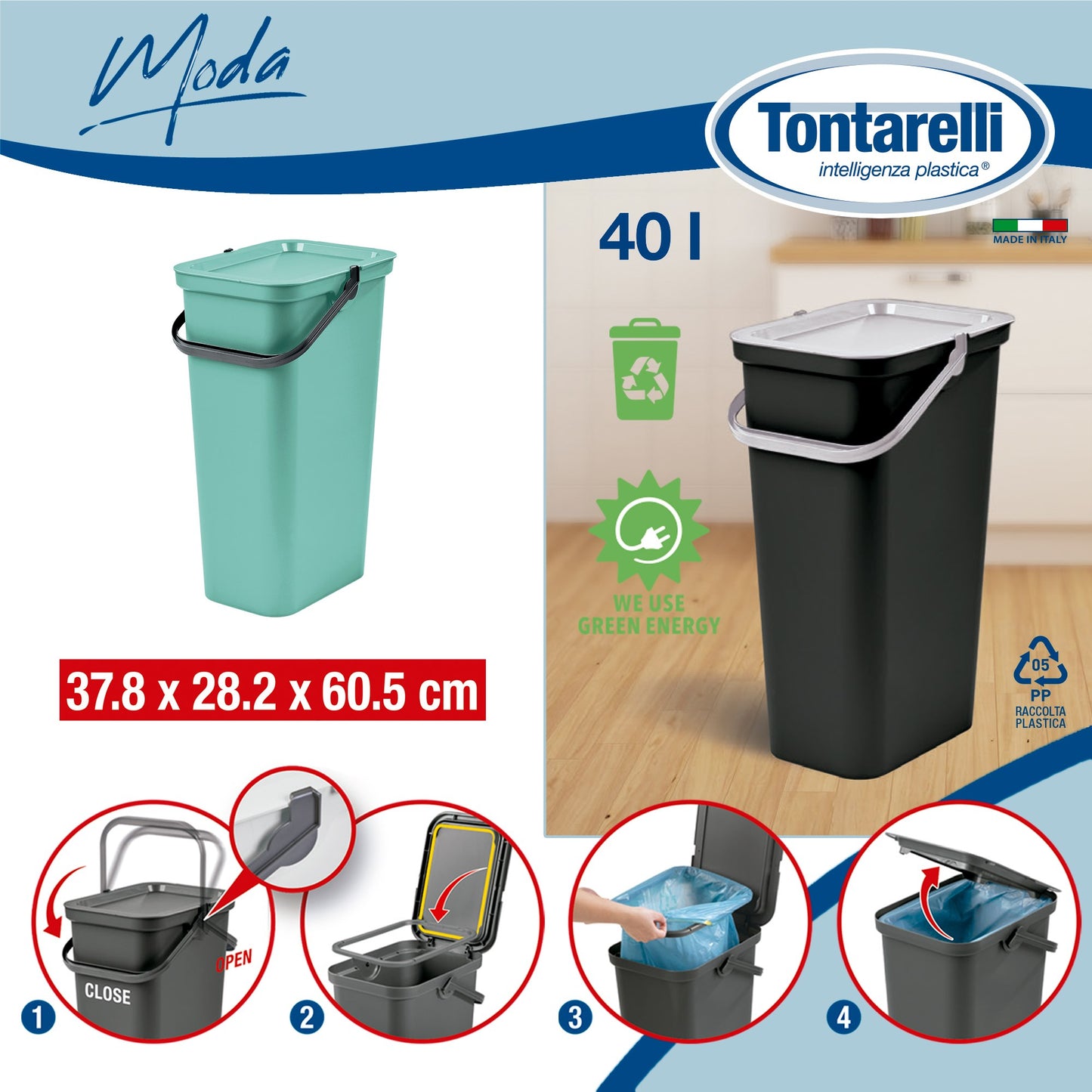 Papelera moda Con Asa 40l Salvia/grafito_1