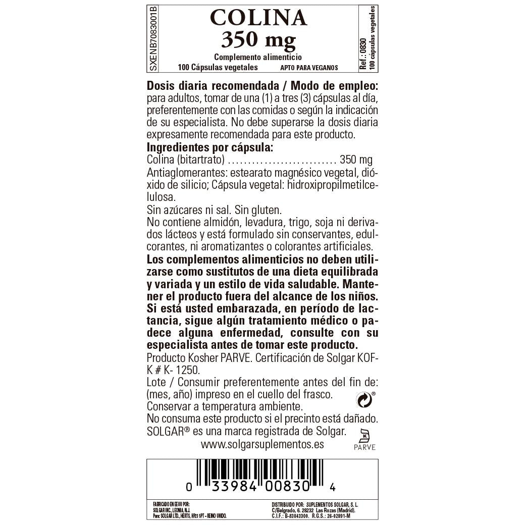 Colina, 100 cápsulas de 350 mg