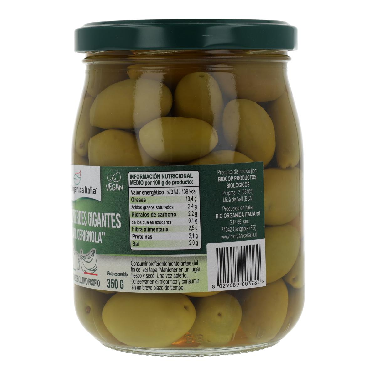 Azeitonas Verdes Gigantes Bio Organica Itália 550 gr