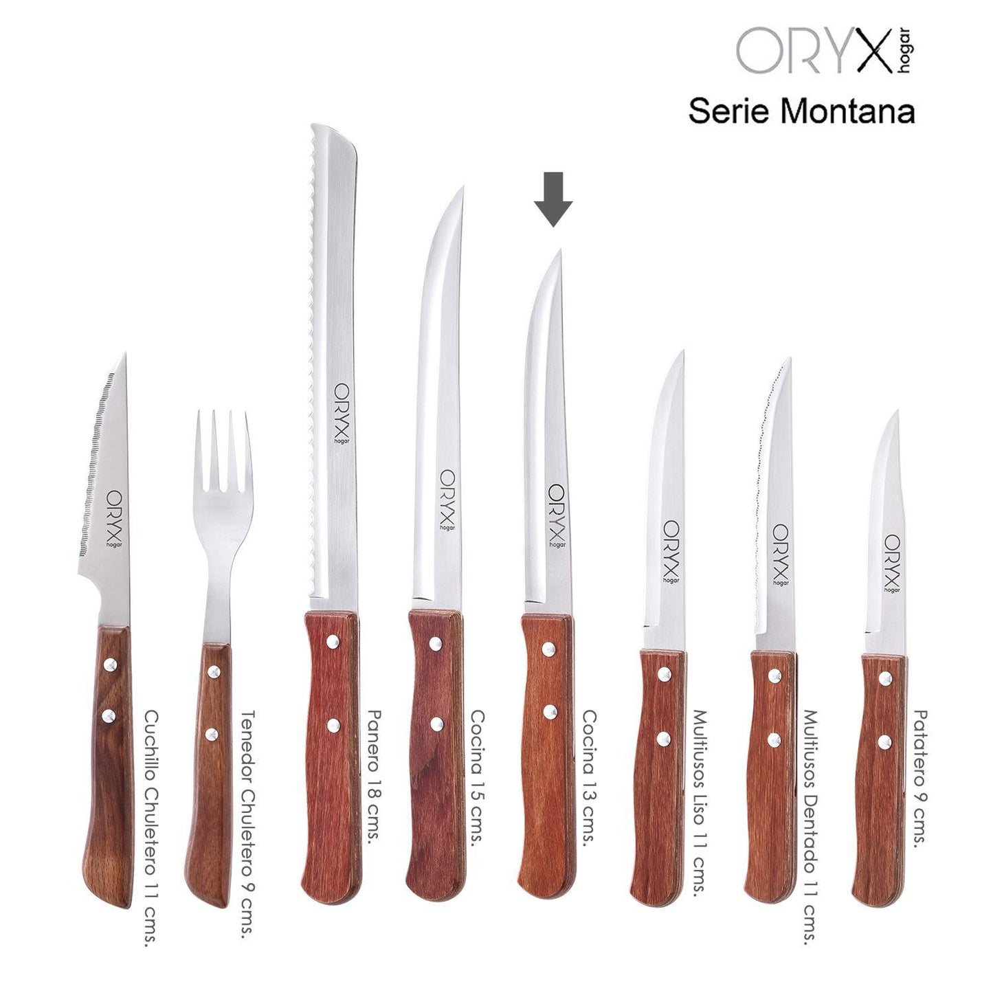 Cuchillo Montana Cocina Hoja Acero Inoxidable 13 Cm. Mango Madera_3