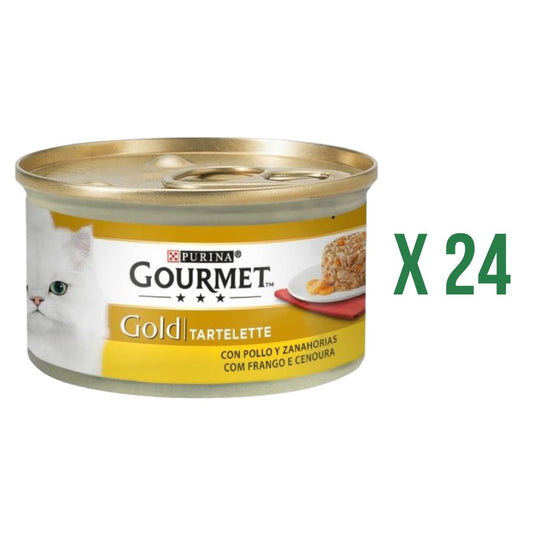 Embalagem de 24 x GOURMET GOLD Frango e Ração Húmida Tarte de Cenoura 85 g