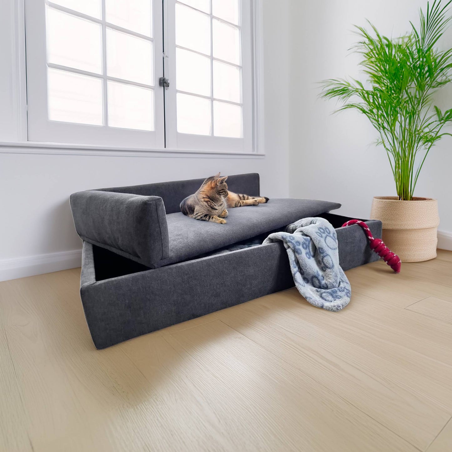 Well Home Sofá Cama Con Canapé Para Mascotas Con Tejido Especial Y Base Acolchada Color Gris_4