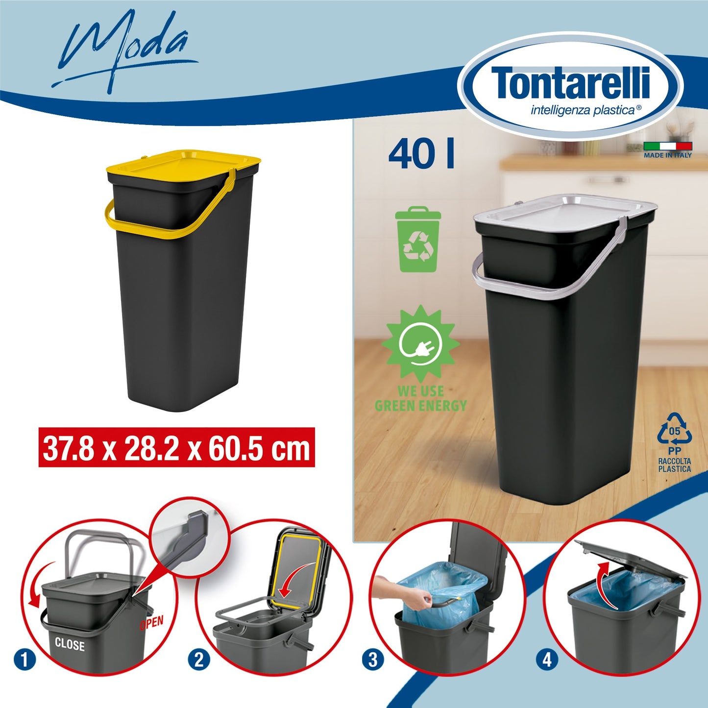 Papelera moda 40l Con Asa (cubo Negro-tapa Ámbar)_1