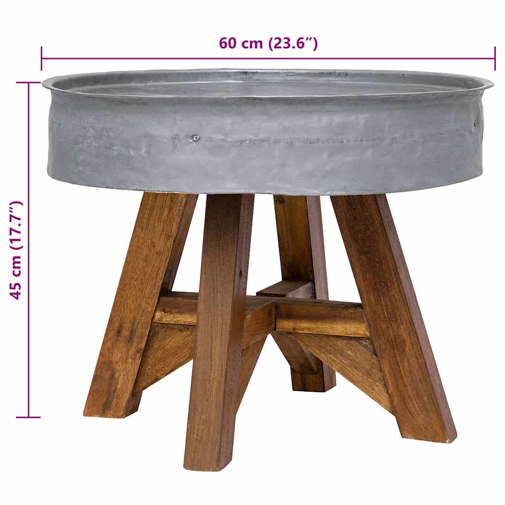 Mesa De Centro De Madera Reciclada Mixta Plateado 60x45 Cm_4
