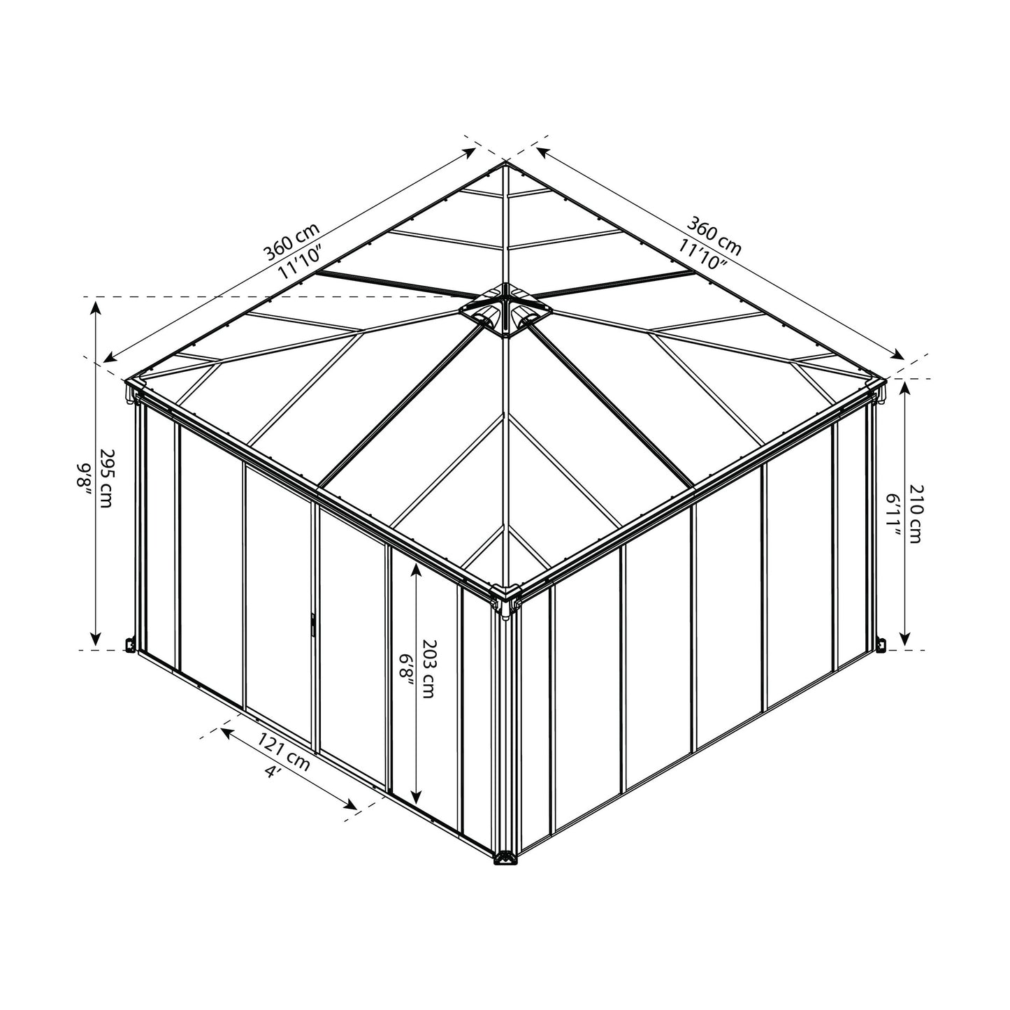 Gazebo fechado Ledro 360x360 cm