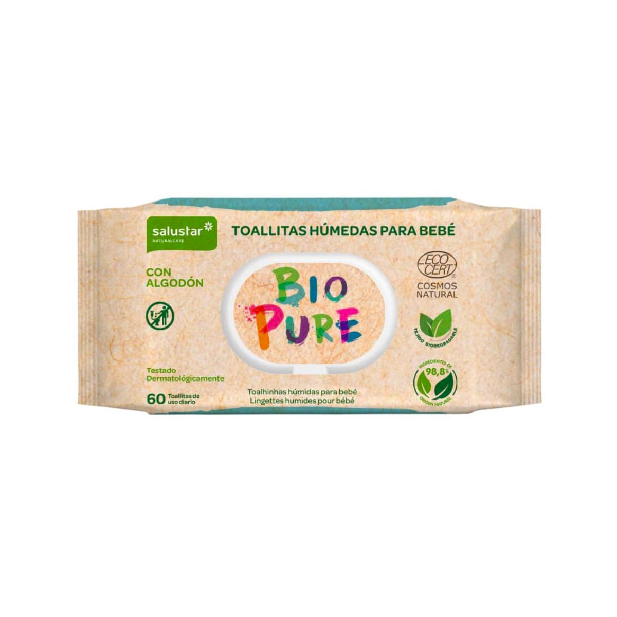 EMBALAGEM 6x Toalhitas Biodegradáveis Salustar Biopure para Bebé 60 unidades