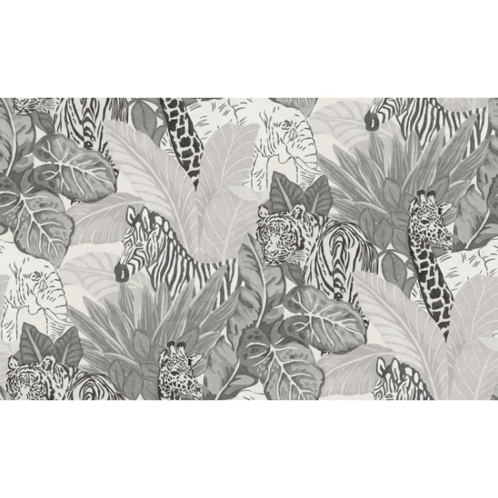 Noordwand Papel De Pared Good Vibes Jungle Animals Gris Y Negro_1