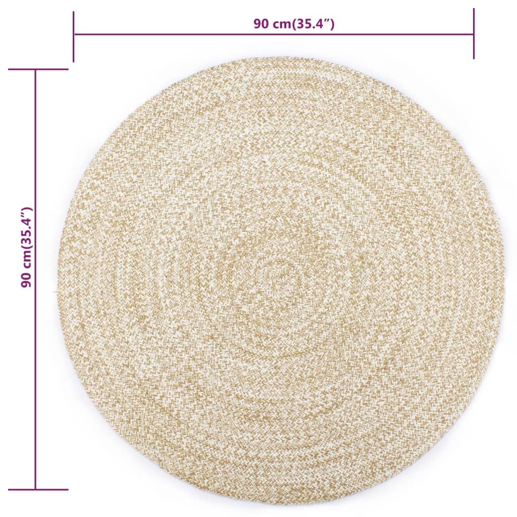 Vidaxl Alfombra De Yute Tejida A Mano Blanco Y Natural 90 Cm_4
