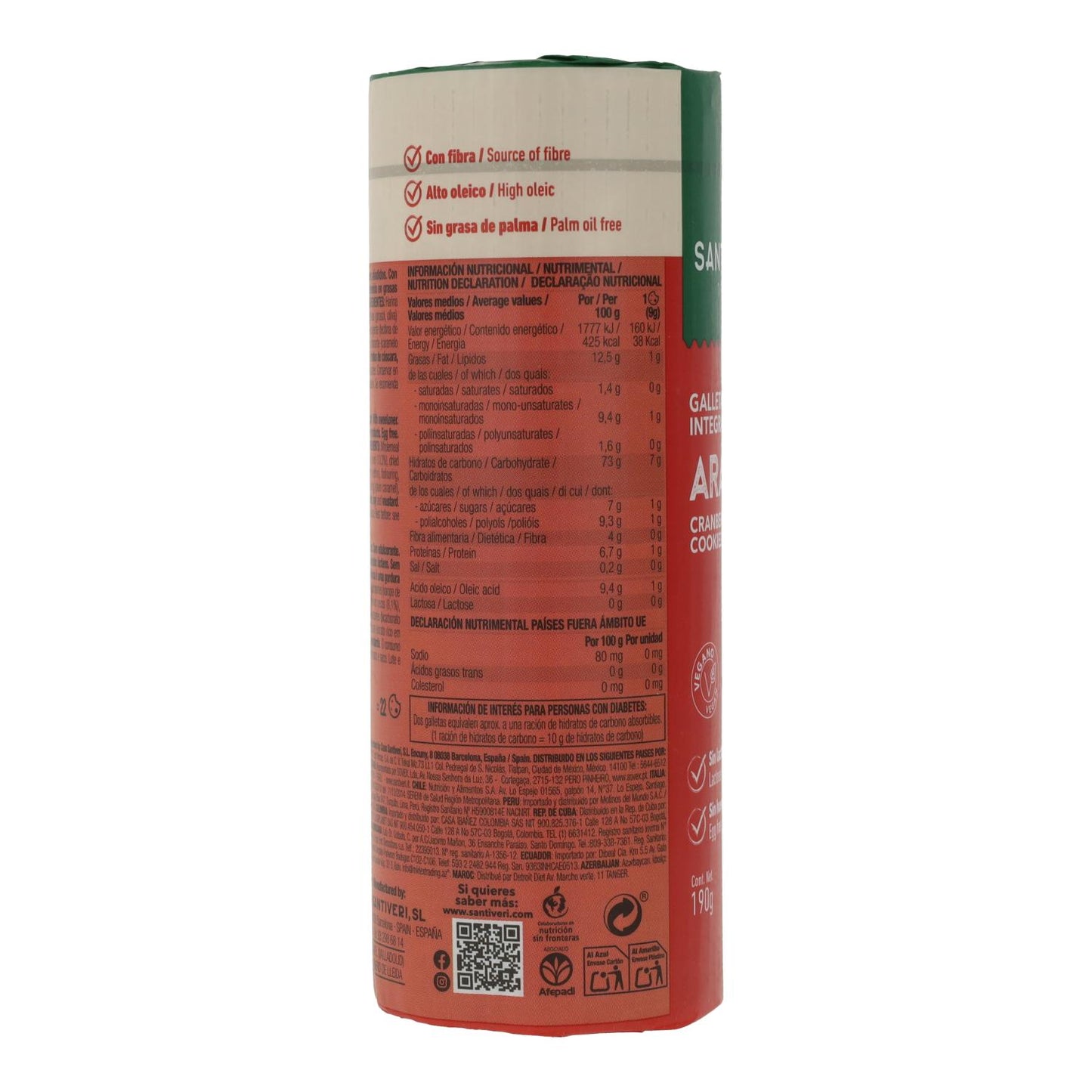 Bolachas integrais de mirtilo Santiveri 0% açúcar 190 g