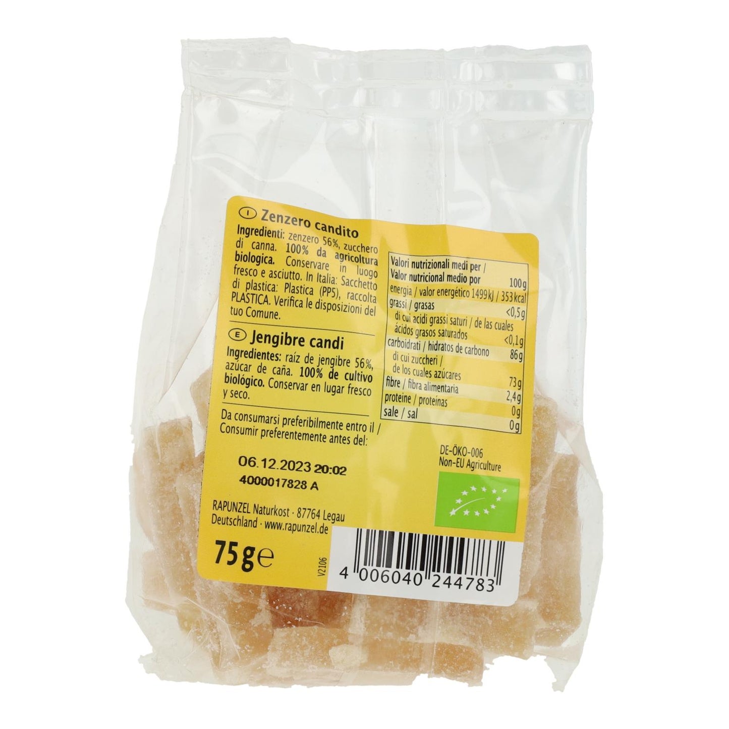 Rebuçados de Gengibre Biológicos Rapunzel 75 g