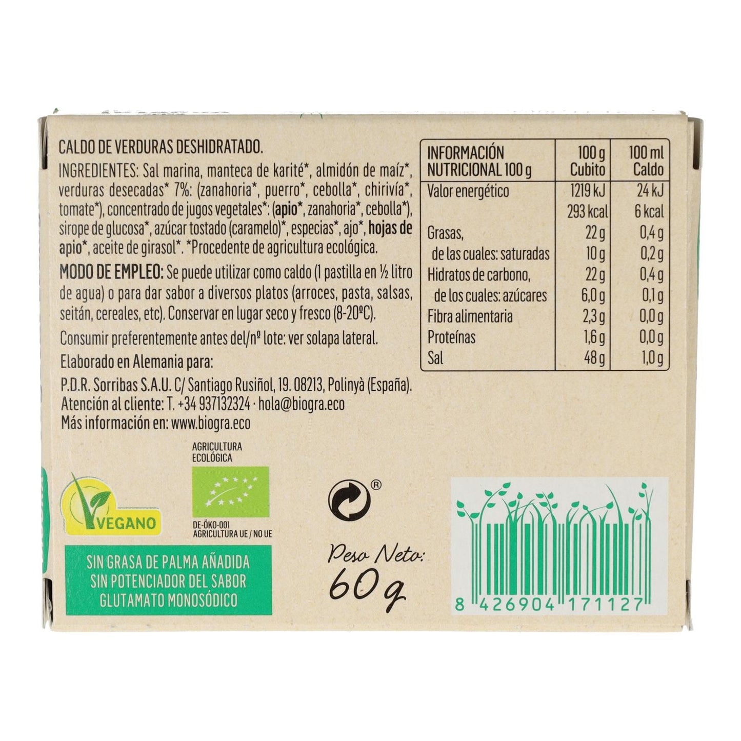 Caldo de Legumes Biográ, 60 g