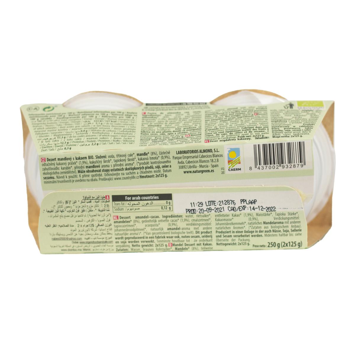 Sobremesa de Amêndoa e Cacau NaturGreen, 2 x 125 g