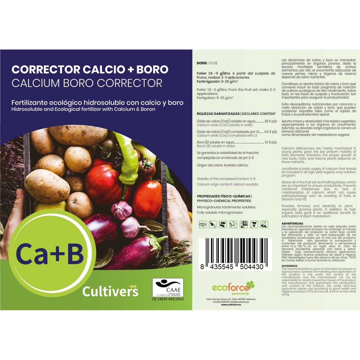 Abono calcio y boro Ecológico Cultivers