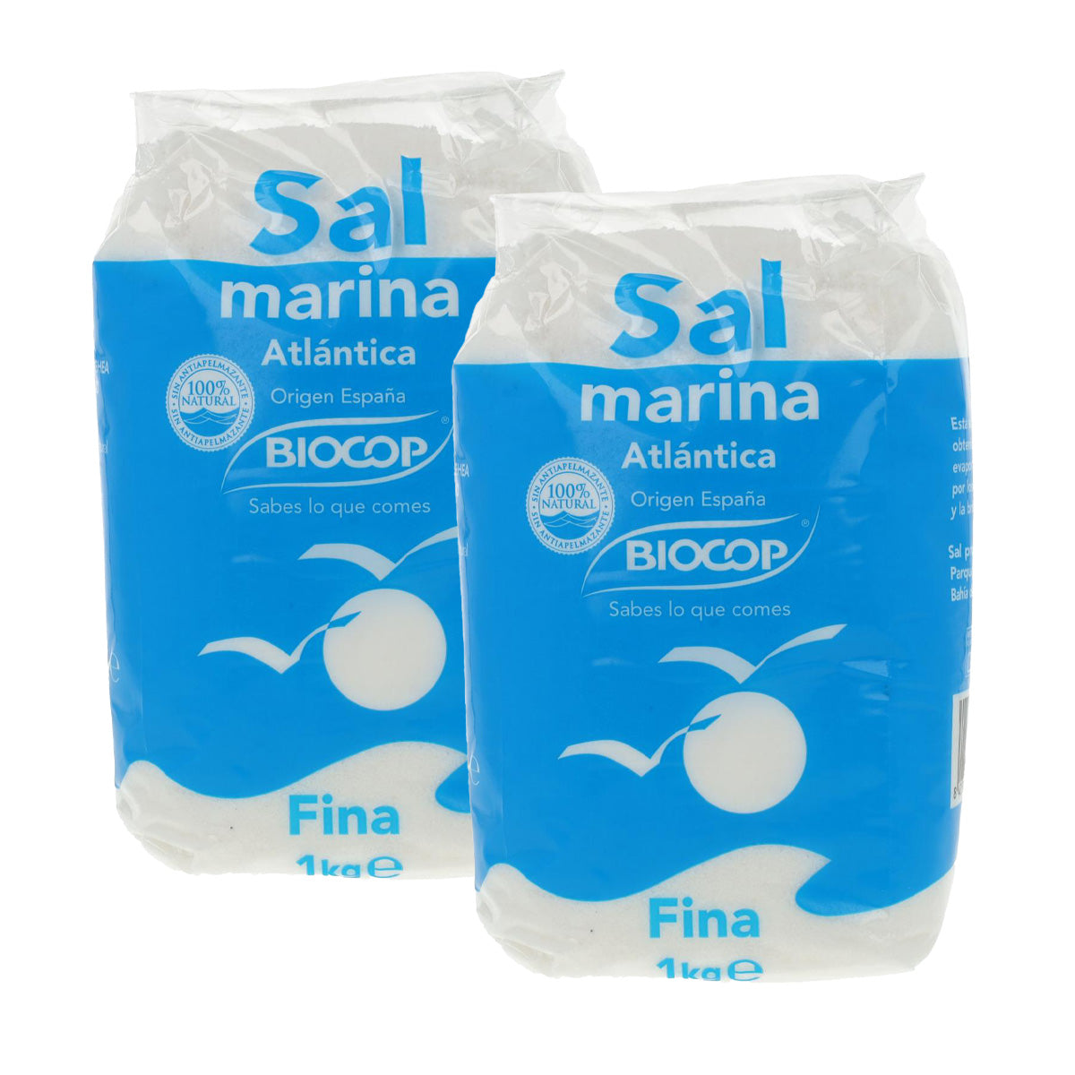 Embalagem com 2 sais finos do Atlântico, Biocop, 1 kg