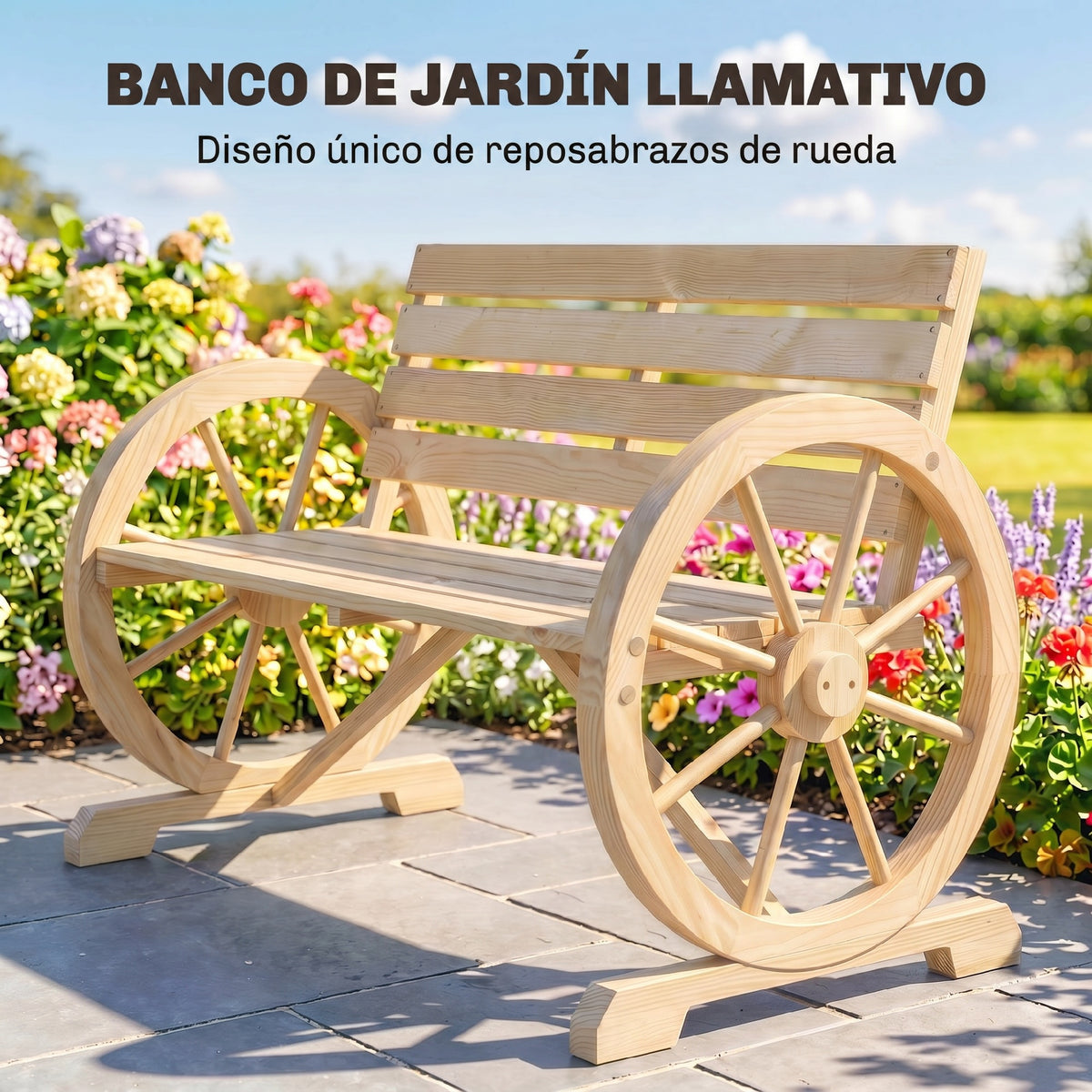Outsunny Banco De Jardín De Madera Reposabrazos En Forma De Rueda Carga 240 Kg_5