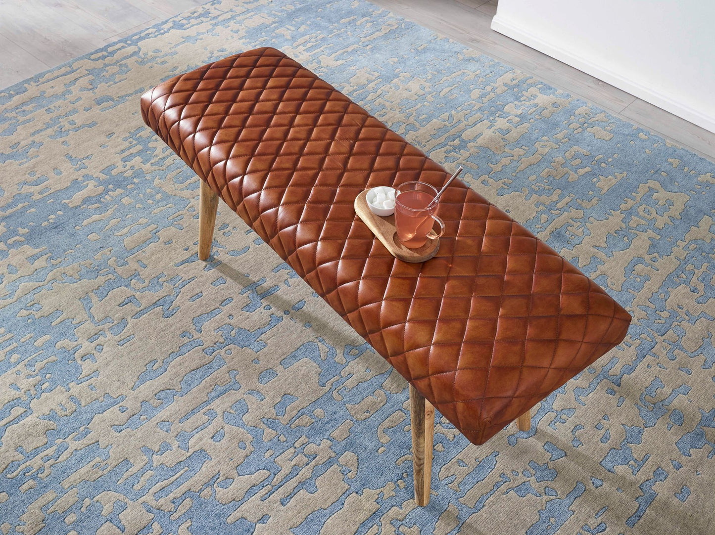 Banco De Cuero Y Madera Maciza 115x53x38 Cm_4
