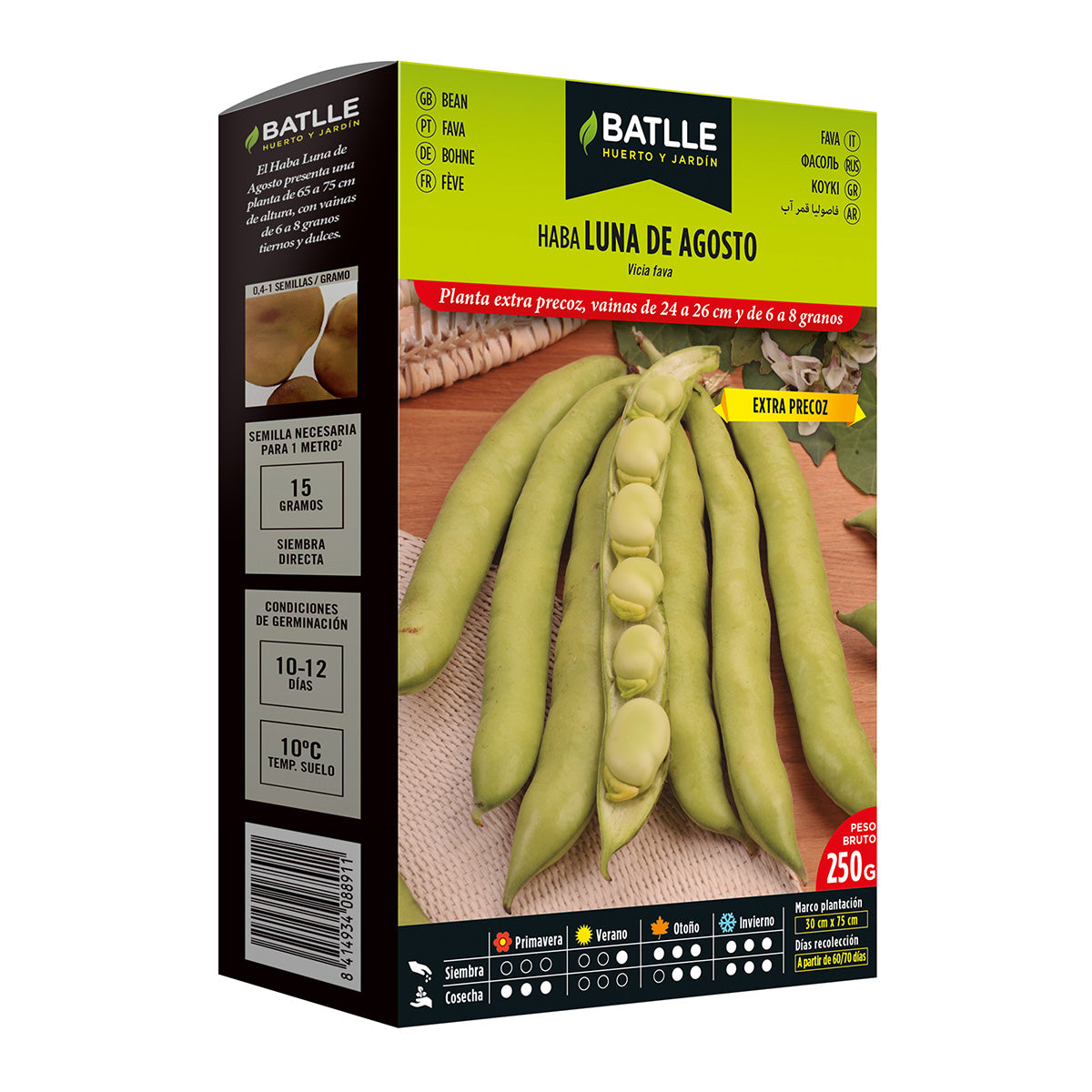 Sementes de fava extra precoce August Moon 250 g Batlle