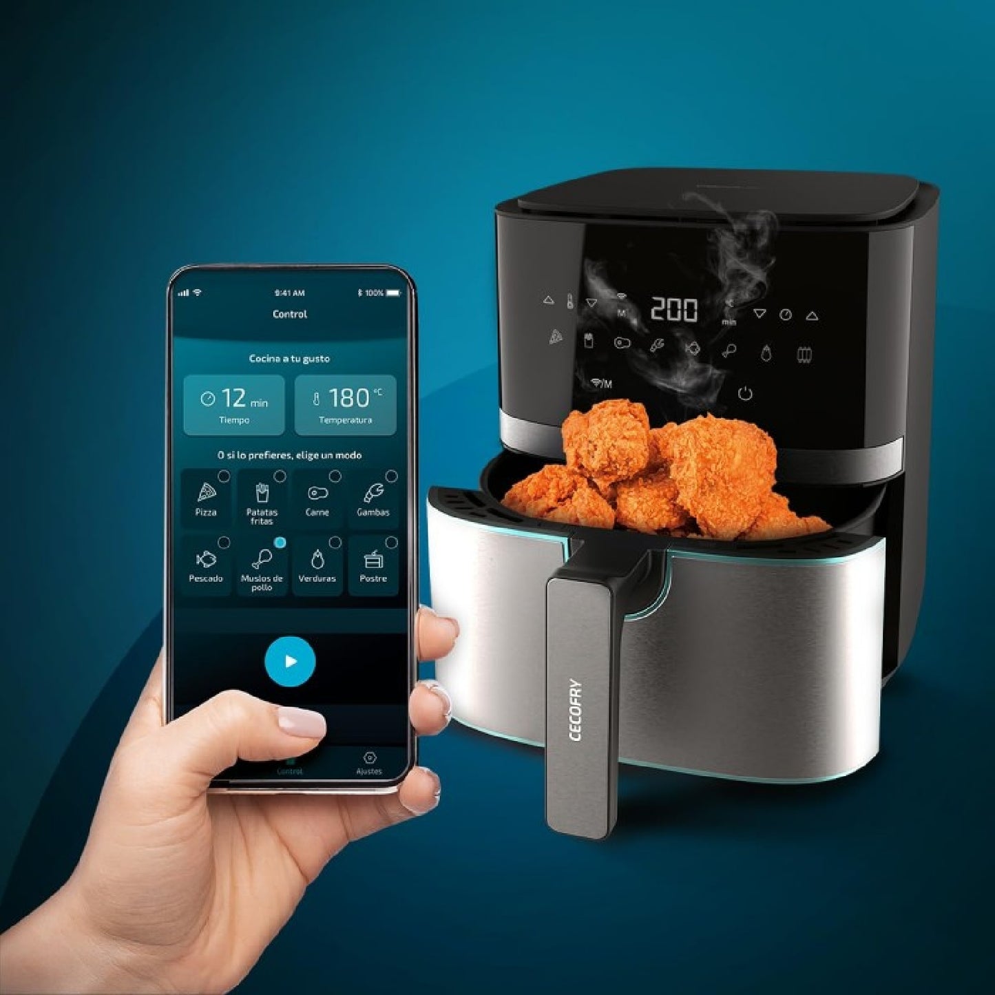 Freidora Sin Aceite Inteligente 5,5 L De Aire Caliente Con Accesorios Cecofry Full Inox 5500 Connected Pack, 1700 W, Control App Y Táctil, Termostat_4