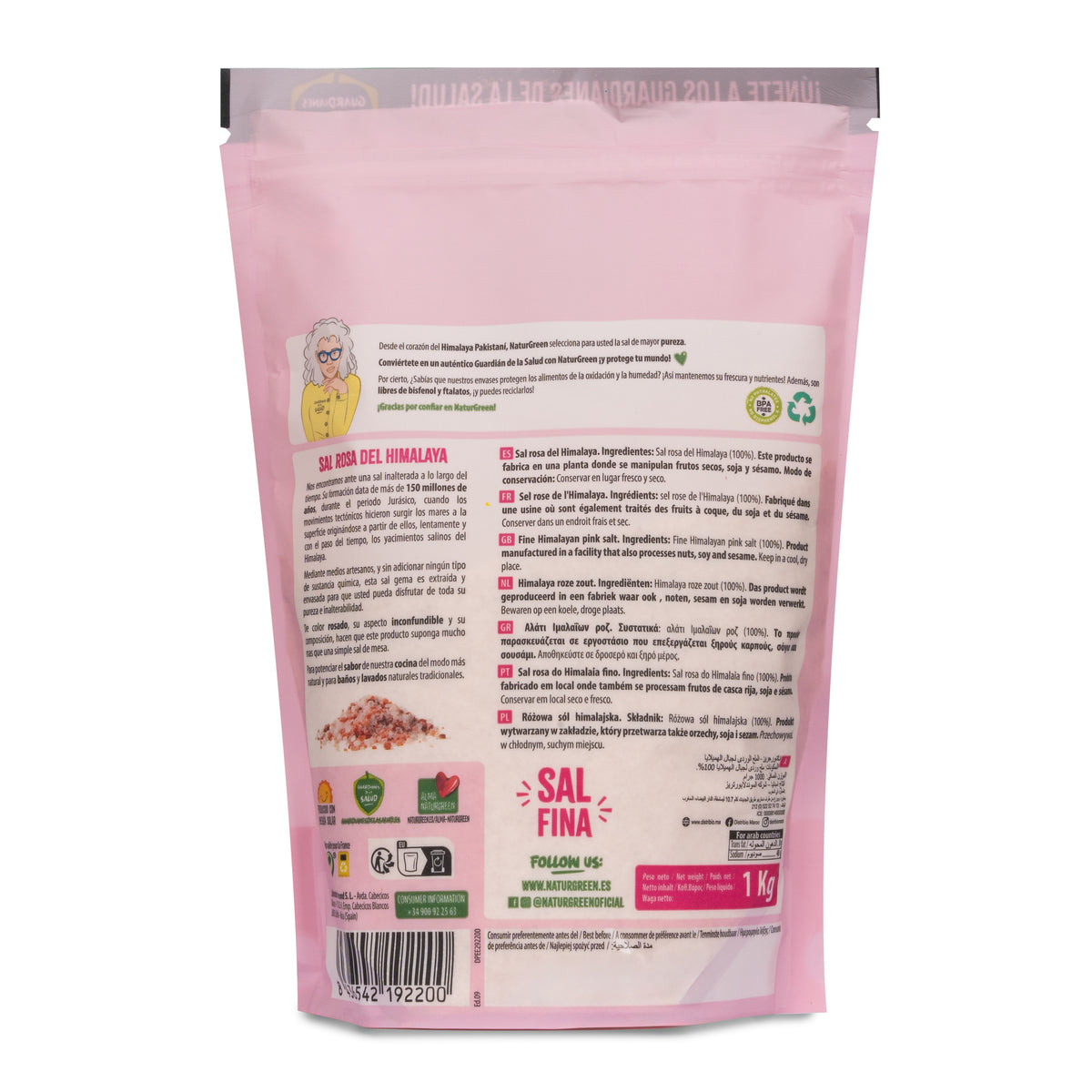 Embalagem de 2 unidades de sal rosa fino do Himalaia Naturgreen 1 kg