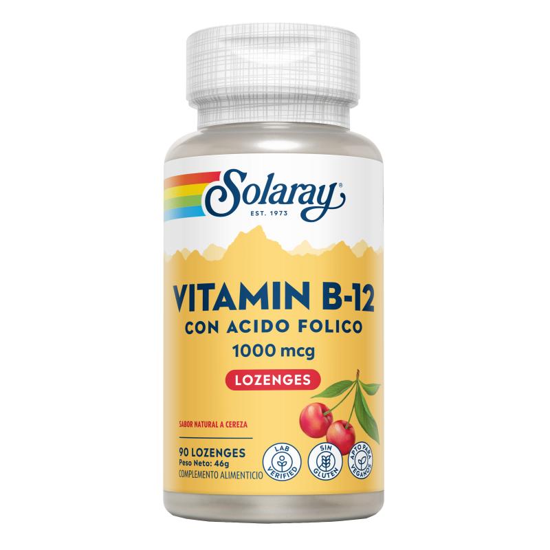Vitamina B12 1000 mcg com ácido fólico Solaray 90 comprimidos