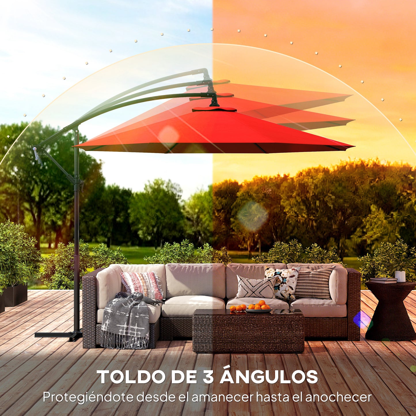 Outsunny Parasol Excéntrico Ø295 Cm Con Ángulo Ajustable Base Cruzada Granate_5