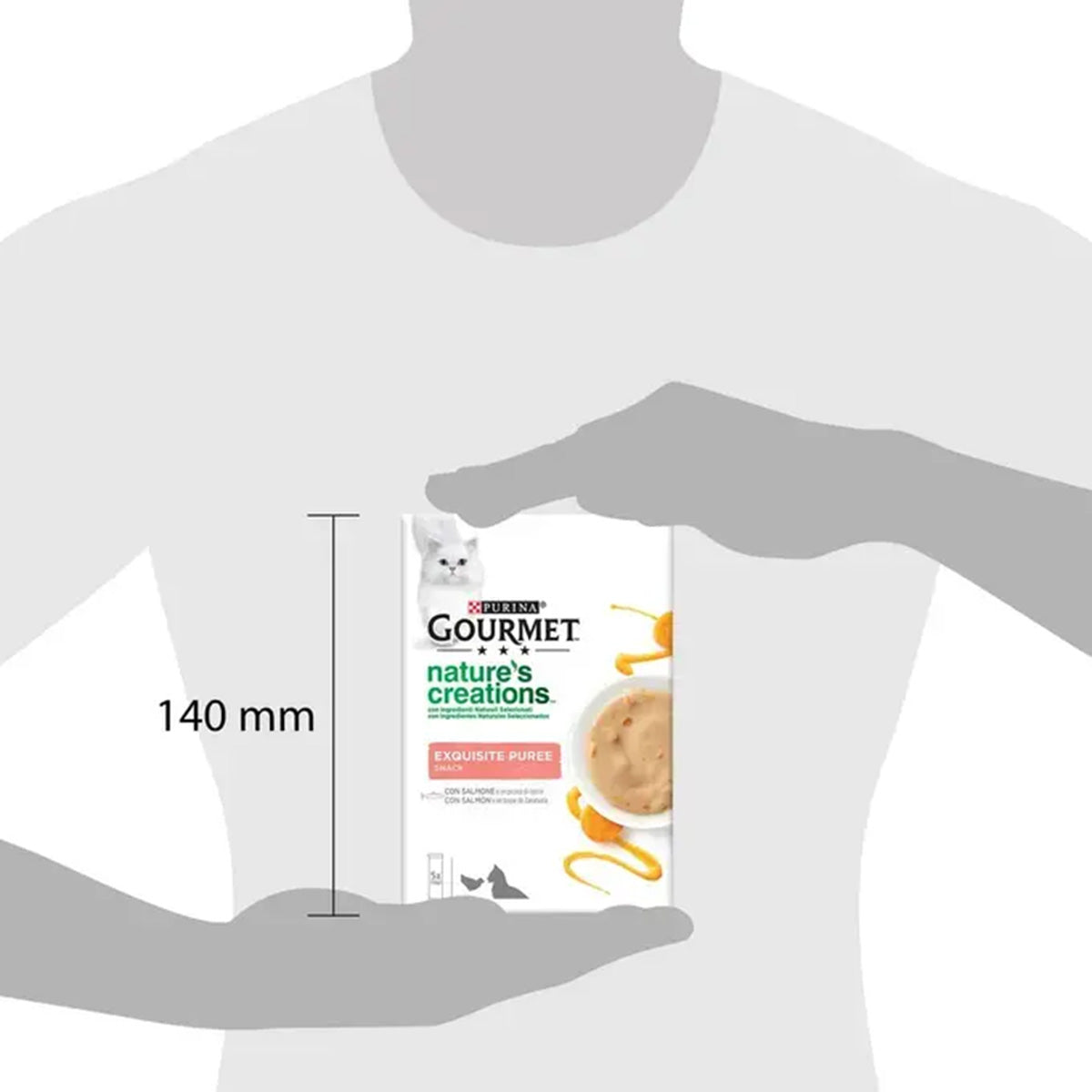 Embalagem de 11 x GOURMET Nature's Creations Exquisite Puree Snack Líquido com Salmão e Cenoura 5x10g